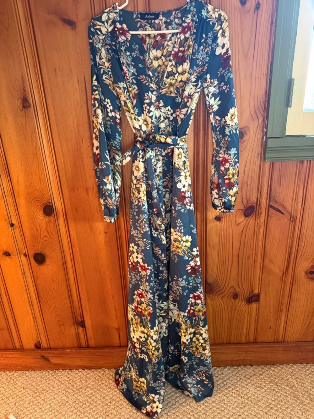 ❤️Dark Florals Navy Modest Tie Waist Maxi Dress
